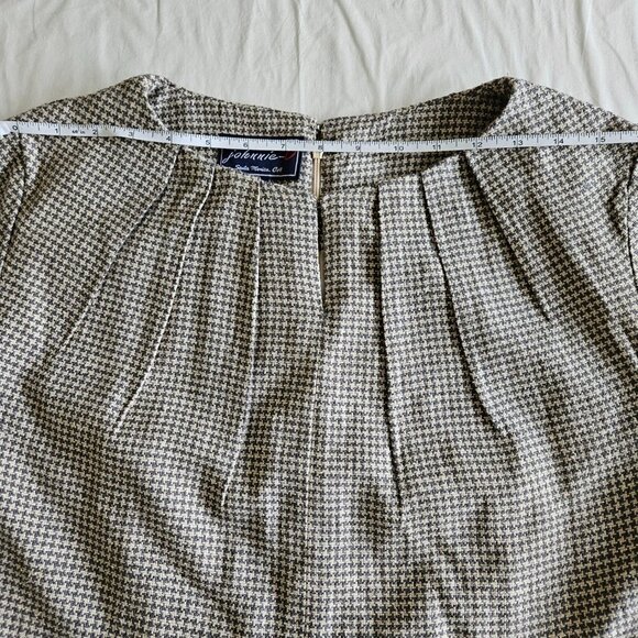 Johnnie-O retro look pintuck front LS houndstooth gray lined silk mini dress XXL - Picture 8 of 16